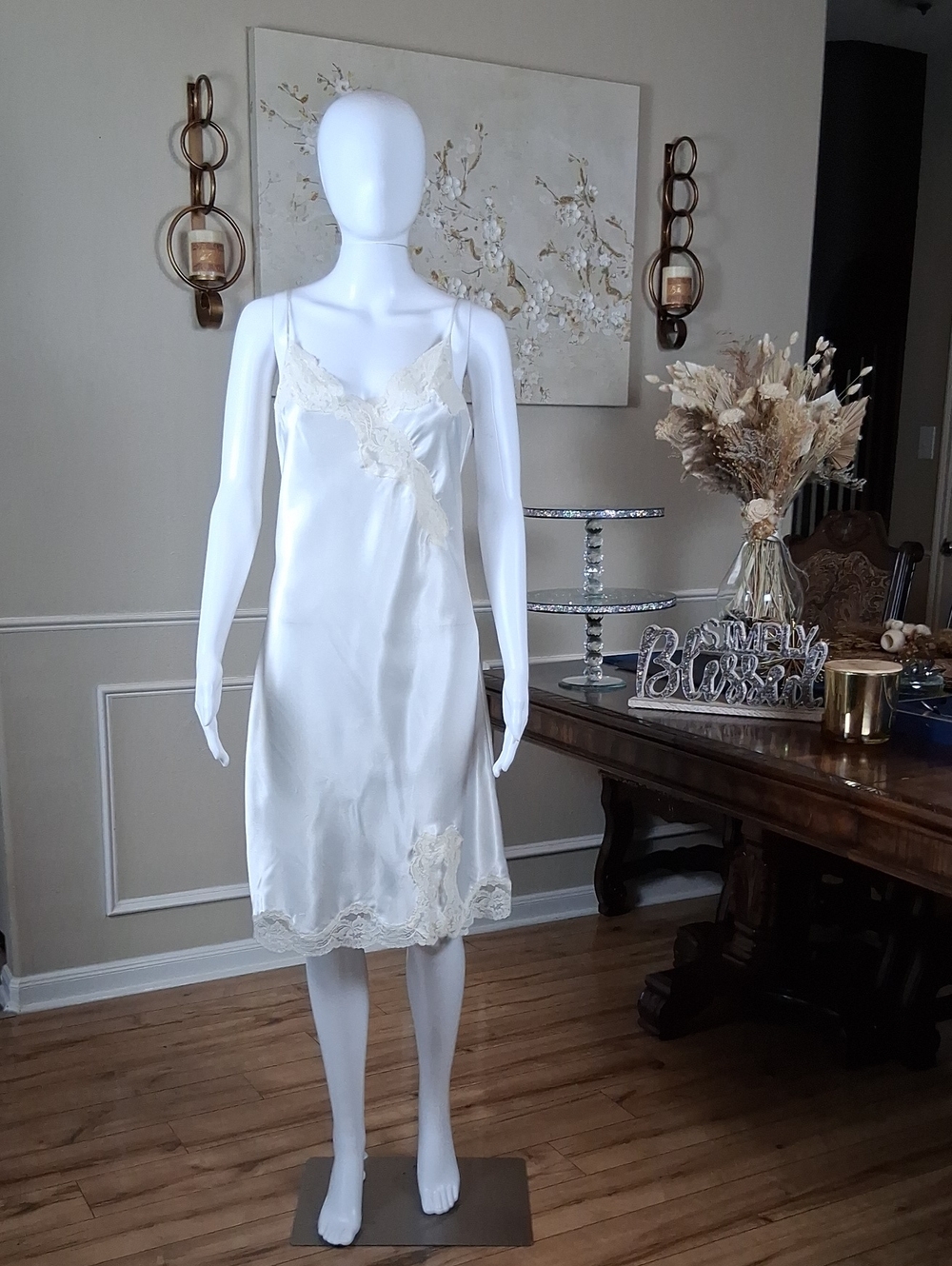 Victoria's Secret White Floral Lace Trim Slip Mini Dress Women's Lingerie Large - Picture 4 of 16